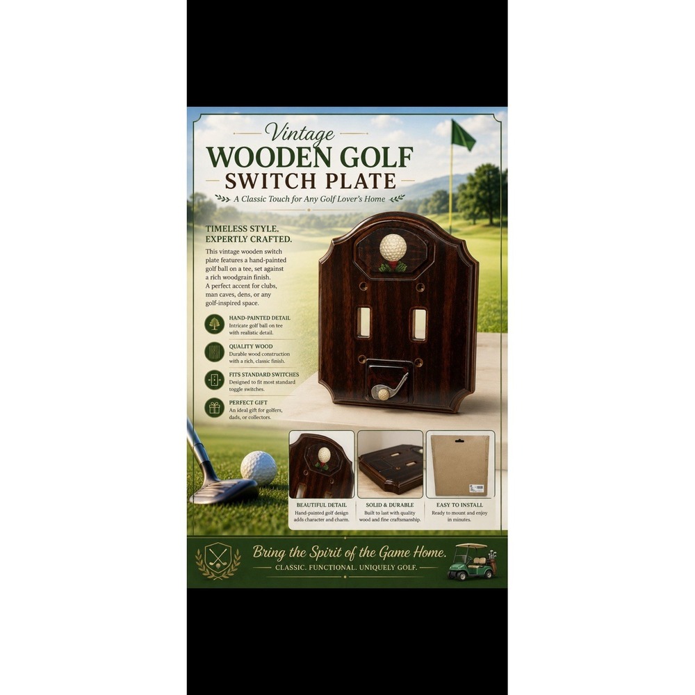NEW SWITCHPLATE 3D GOLF COURSE CLUBS BALLS MAN CAVE DEN  DOUBLE SWITCH  X2 Set